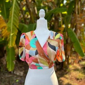 Floral Chiffon Cropped Wrap Top